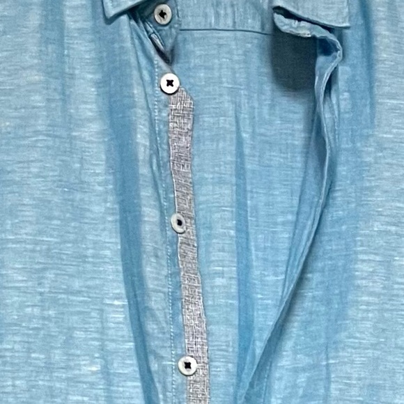 Ted Baker Mens Shirt Linen Blend Button Down Iridescent Blue Large Beach Preppy - Picture 8 of 13